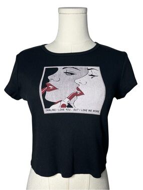 Reformation Black Rib Knit Muse Graphic Baby Tee Shirt Pop Art Cartoon